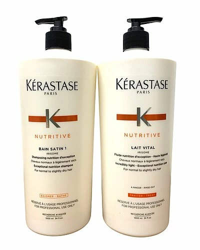 Kérastase 34oz Bain Satin 1 Shampoo & 34oz Lait Vital Conditioner Set With 2 Pumps Women 3 Kérastase 34oz Bain Satin 1 Shampoo & 34oz Lait Vital Conditioner Set With 2 Pumps Women